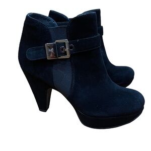 Stuart Weitzman Subside Womens Platform Suede Heel Booties Size 4.5 Black EUC